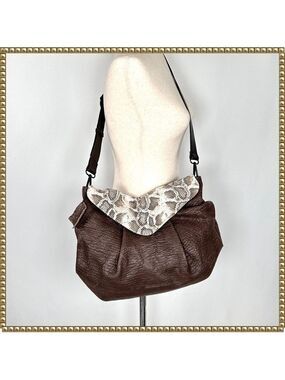 Daniella Lehavi Brown Cream Leather Croc Embossed Shoulder Bag